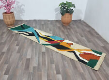 Vintage Runner Rug Geometric Moroccan Oriental Hand-Knotted Wool Berber Carpet picture