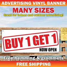 BUY 1 GET 1 NOW OPEN Advertising Banner Vinyl Mesh Sign Special Offer Sale Stock picture
