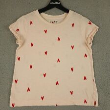 Ann Taylor LOFT Shirt Womens SP Small Petite Pink Red Heart Cuffed Cap Sleeve T picture