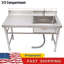 Commercial Kitchen Prep Utility Sink w/ Drainboard + Compartment Stainless Steel picture