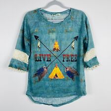 Southern Grace Size Small Live Free Native American Graphic Print Top Green picture