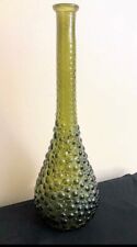 Vintage MCM Empoli Hobnail Glass Genie Bottle Decanter Green No Stopper 15