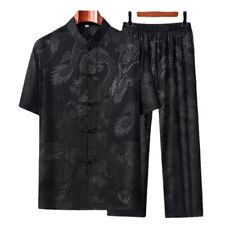 Tang Suit Men's 2pcs Coats+pants Chinese Style Short-sleeved Thin Ice Silk Hanfu picture