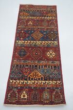2 x 5 ft Red Gabbeh Animal Afghan Hand knotted Narrow Short Tribal Runner Rug picture