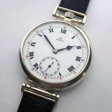Big ANTIQUE Swiss Mens Marriage Luxury Silver Wristwatch OMEGA Enamel Dial picture