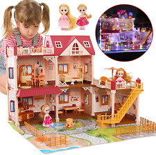 5 Rooms Huge Dollhouse with 2 Dolls and Colorful Light, 26 x 23 x 20 Doll House picture