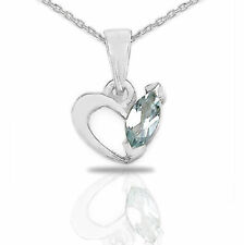 925 Sterling Silver Marquise-Cut Blue Topaz Love Heart Pendant Necklace 0.30CTW picture