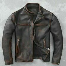 Men’s Motorcycle Biker Vintage Cafe Racer Distressed Brown Real Leather Jacket picture