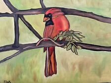 Original oil painting signed 11 x 14 Red Bird Cardinal picture