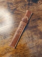 Panerai Watch 24/22mm OEM Military Brown Leather Strap for Deployment Buckle  picture
