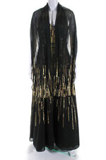 Chris Kole Womens Back Zip Mesh Overlay Sequin Beaded Gown Black Gold Size 10 picture