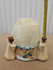 Vintage Circle of Angels Pottery Ceramic Pillar Candle Holder with Candle picture