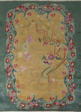 Antique Vegetable Dye 9x12 ft Art Deco Chinese Gold/ Green Rug Hand-knotted Wool picture