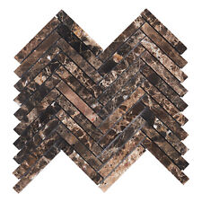 Brown Emperador Dark Marble Stone Herringbone Mosaic Tile Kitchen Backsplash picture
