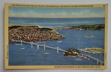 San Francisco CA~San Francisco Oakland Bay & Bridge Air View~Vintage Postcard picture
