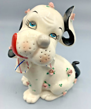 Vintage Napco Ceramic Flowered Spaniel Puppy Bank 7