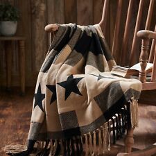 New Tan PRIMITIVE BLACK STAR THROW Cotton Coverlet Afghan Blanket picture