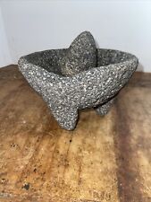 True Vintage 7” Mexican Hand Made Volcanic Lava Stone Molcajete Mortar & Pestle picture