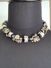 Stunning Antique Necklace - White & Black Glass Roses & groups of small Flowers picture