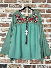PLUS SIZE ANDREE BY UNIT EMBROIDERED BOHO FLORAL TUNIC TOP SAGE  1X 2X 3X picture