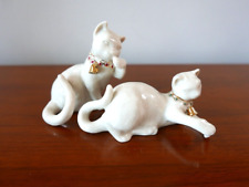 Adorable Pair of Mann Porcelain Cats Kittens Figurines with Gold Collars & Bells picture