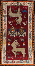 Animal Pictorial Tribal Gabbeh Shiiraaz Area Rug 4x8 Vintage Hand-made Wool Rug picture