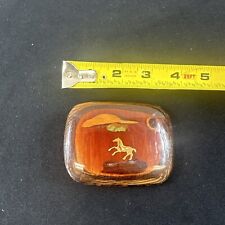 VINTAGE 1970s WILD HORSES OLD WEST ART WOOD BUCKLE Western picture