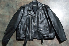 Vtg UNIK Leather Motorcycle Jacket Mens 52 Black picture
