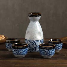 Japanese Glazed Ceramic Sake Set with Serving Carafe and 4 Sake Cups, Sake Set picture