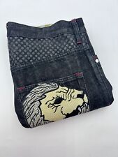 Live Mechanics Mens Yellow/Gray Embroidered Jeans Lion Black Denim Size 34x32 picture