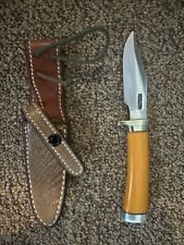 Randall Made Knife  8-4 Trout And Bird - Old Yellow Micarta. Ostrich Sheath picture