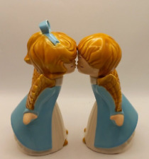 Vtg Kissing Choir Angels Boy/Girl- Hand Painted 7.5” Molds Gold Wings picture