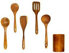 6 PC Teak Wood Wooden Spoons for Cooking Tools Kitchen Utensils Spatula Set picture