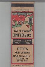 Matchbook Cover Gulf Gas Station Pete's Gulf Service Nazareth, PA picture