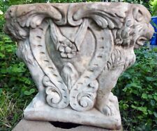 Vintage Antique Garden Cast Stone Concrete Double Lion Pedestal Statue picture