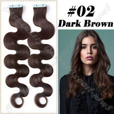 Brown Tape In 100% Remy Human Hair Extentions Skin Weft THICK Full Head BodyWave picture
