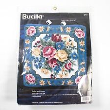 Vtg Bucilla Needlepoint Pillow Kit 4719 Tulips and Roses 14in Square NEW Sealed picture