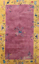Antique Vegetable Dye Wool Art Deco Chinese Rug 4x7 Purple Hand-knotted Carpet picture