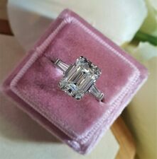 Certified 4.20 Ct White Emerald Cut Treated Diamond Solitaire Ring in 925 Silver picture