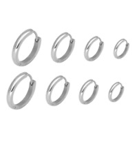 2Pcs Silver Stainless Steel Hinged Huggie Hoop Ear Earrings 7-14mm Women Men picture