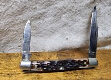Vintage Kabar 2 Blade Pocket Knife Stag Handle Small Size picture