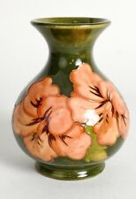 Stunning Moorcroft 'Hibiscus' Green Small Fluted Vase Made in England picture