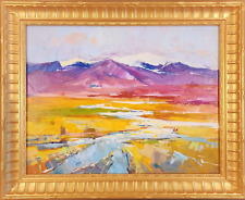 American Southwestern Landscape Original Oil Painting Mountains in Gold Frame picture