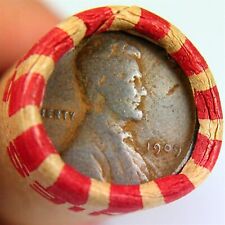 1909 Wheat Lincoln Cent Showing On End Of A 50 Coin Wheat Roll picture