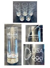 VINTAGE Budweiser Beer Glasses 10 oz.  ETCHED USA OLYMPICS  Clear 5-Piece Set picture