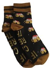 Holiday Christmas Beer Mug Santa Hat Socks Mens Size 6.5-12 Spell Out On Bottom picture