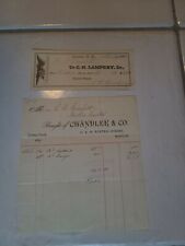 Vintage Paper Receipts 1887 & 1889 Chandler & Co. C.H. Lamprey, Dr. Laconia picture