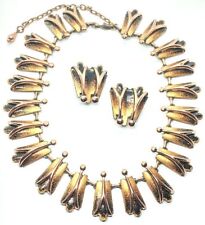 Elegant Vintage Mid-Century Matisse Black Enamel Copper Necklace Earrings Set picture