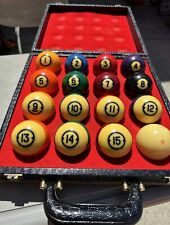 Brunswick centennial pool ball set W/ Nice Black And Gold Carrying Case Vintage picture