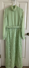 Vintage 70s Jack Bryan Dupuis Dress Green Lace Retro Prom Formal Groovy Size 7 picture